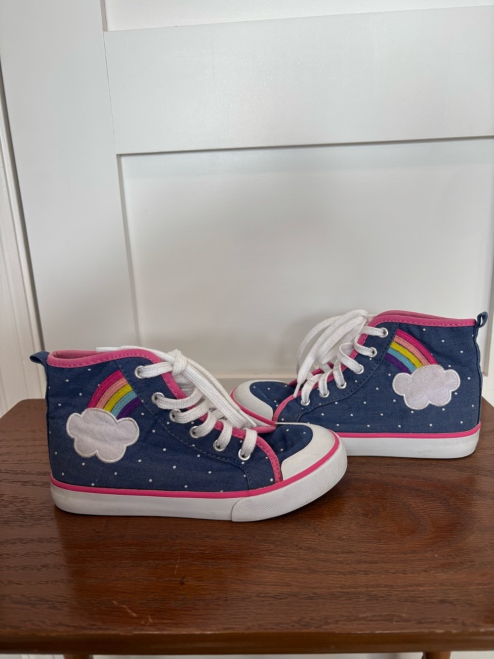 Gymboree Navy High-Top Sneakers with Rainbow and Pink Trim polka dots - Picture 5 of 12